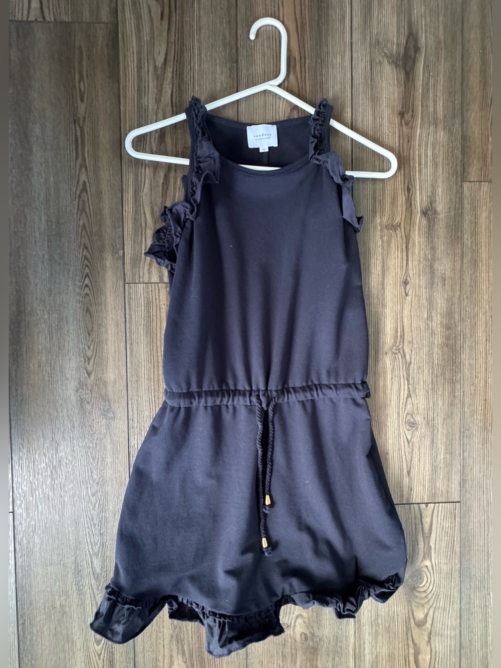 sundays Navy Ruffle Strap Romper Dress